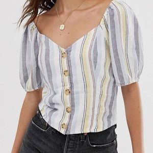 Abercrombie & Fitch Striped Blouse - White, Gray, Yellow
